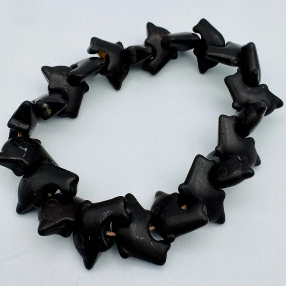 VTG Hand Carved Black Dolphin Bead Stretch Bracelet Nautical Boho Women Jewelry - Picture 4 of 9